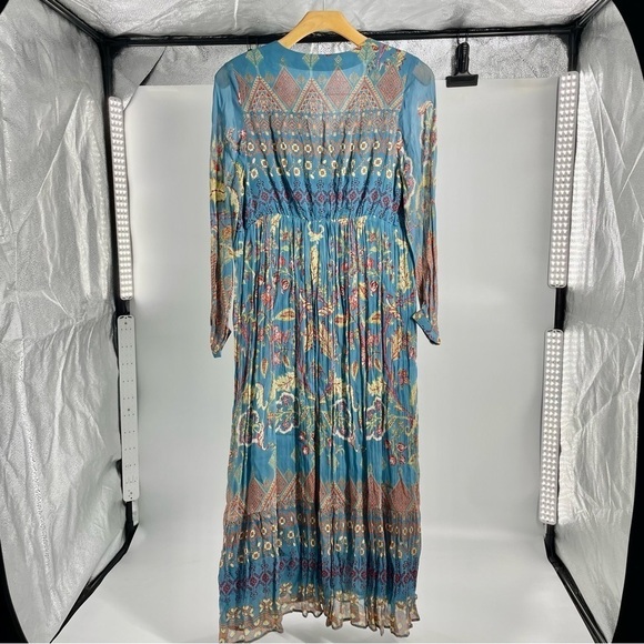 NWT Soft Surroundings Blue Mirapani Chiffon Boho Embroidered Maxi Boho Dress - Picture 8 of 11